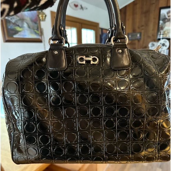 Salvatore Ferragamo Handbags - Authentic Salvatore Ferragamo Gancini Top Handle Bag 💼 Black  Patent Leather